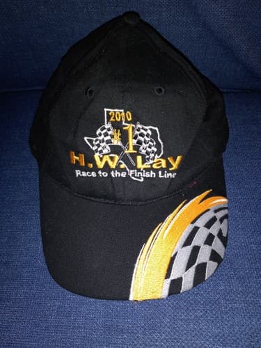 2010 #1 H.W. Lay Tx Racetrack Cap Hat Race To The Finish line Black Yellow White - Image 1