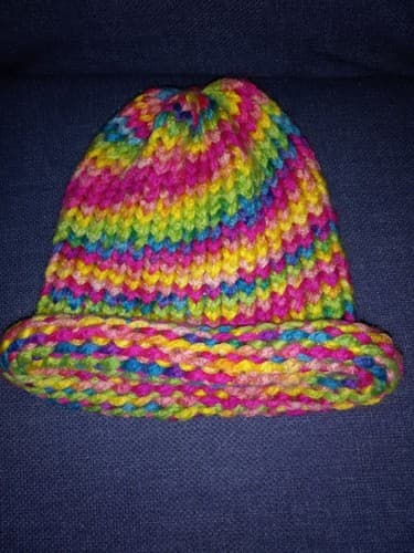 Pink & Blue RAINBOW Knit Sweater Cap Beanie Hat Child Size Tie Dye Look - Image 1