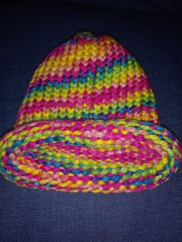 Pink & Blue RAINBOW Knit Sweater Cap Beanie Hat Child Size Tie Dye Look - Thumbnail 3