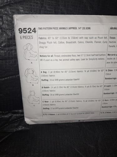 Simplicity 9524 By Elaine Heigl 2 Pattern 14" Bunny Rabbit & Teddy Bear OOP UC - Thumbnail 4