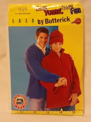 Butterick 949 Pullover Half-Zip Jacket or Hoodie & Hat UNISEX Sz S M L XL XXL UC - Image 1