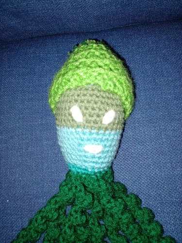 New Handmade 14" Tall Crochet Octopus with Hat Beanie Pom pom, Gray Green Blue - Image 1