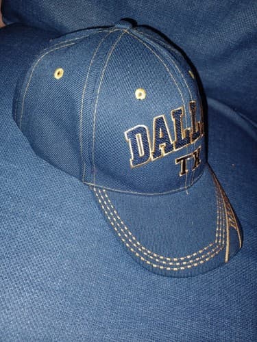 Dallas Tx Blue Denim Hat Gold Embroider Baseball Cap Adjustable - Thumbnail 3