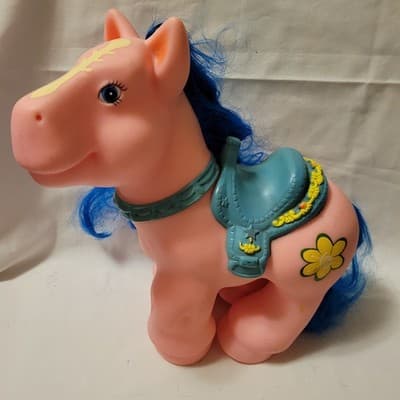 Vintage 1980s Coleco Cabbage Patch Kids Show Pony Pink Body Blue Hair & Saddle - Thumbnail 2