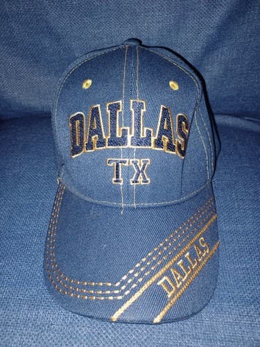 Dallas Tx Blue Denim Hat Gold Embroider Baseball Cap Adjustable - Thumbnail 2
