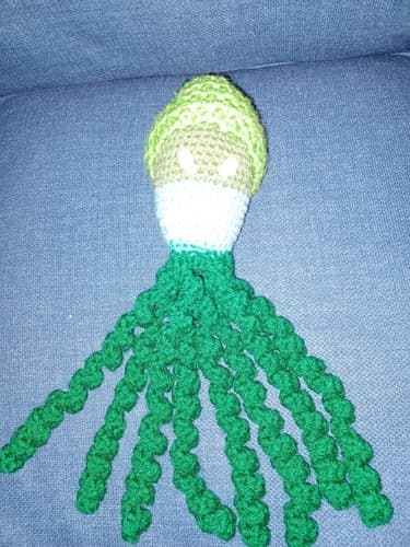 New Handmade 14" Tall Crochet Octopus with Hat Beanie Pom pom, Gray Green Blue - Thumbnail 2