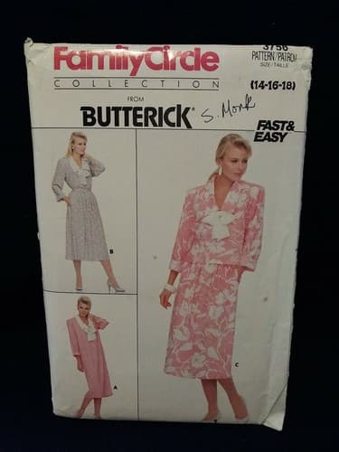 Vintage Butterick 3756 Sewing Pattern Size 14 16 18 Family Circle Bow Tie Dress - Image 1