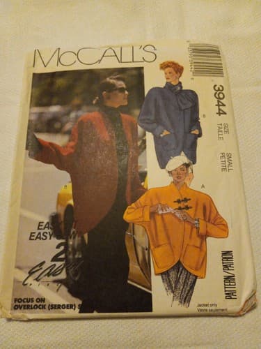 Vintage McCall’s 3944 Sewing Pattern Size Small Petite Easy Oversized Jacket 80s - Image 1
