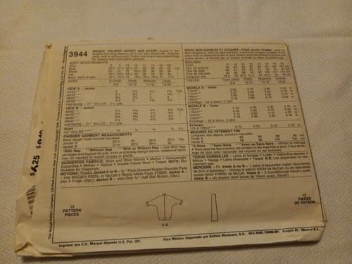 Vintage McCall’s 3944 Sewing Pattern Size Small Petite Easy Oversized Jacket 80s - Thumbnail 2