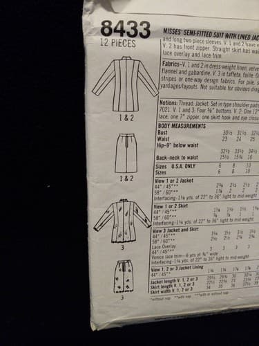 Vintage Simplicity 8453 Sewing Pattern Sz 12 Skirt Suit Blazer Jacket 80s Power - Thumbnail 3