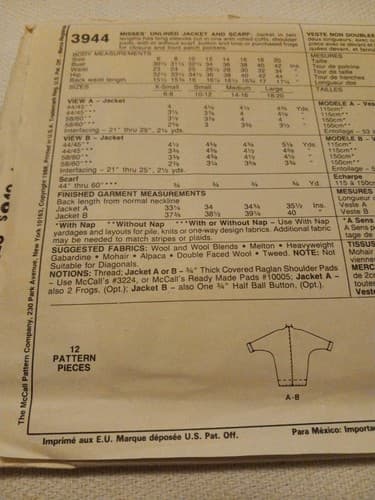 Vintage McCall’s 3944 Sewing Pattern Size Small Petite Easy Oversized Jacket 80s - Thumbnail 4