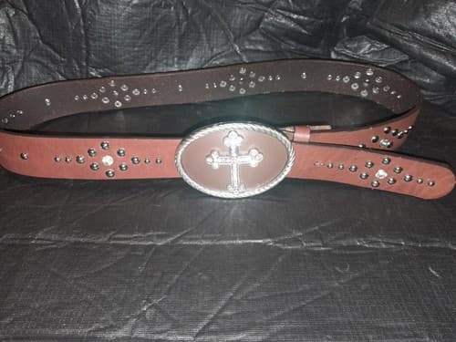 Nocona Womens Belt Rhinestone Cross Brown Silver Studed Leather M 34 - Image 1