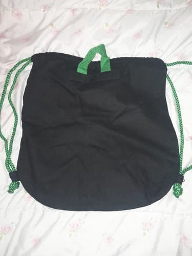 Girl Scouts Black Canvas Drawstring Backpack Pink Green Flowers Stars Bag 15x15" - Thumbnail 4