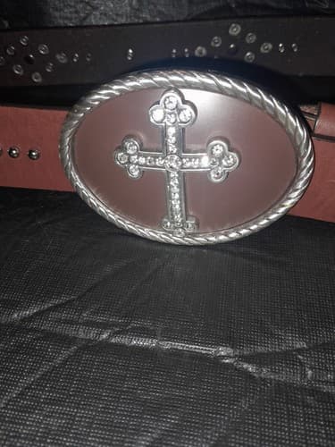 Nocona Womens Belt Rhinestone Cross Brown Silver Studed Leather M 34 - Thumbnail 2