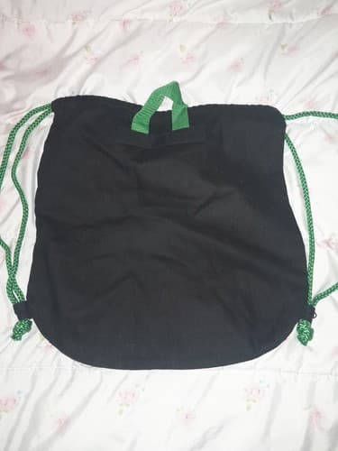 Girl Scouts Black Canvas Drawstring Backpack Pink Green Flowers Stars Bag 15x15" - Thumbnail 3