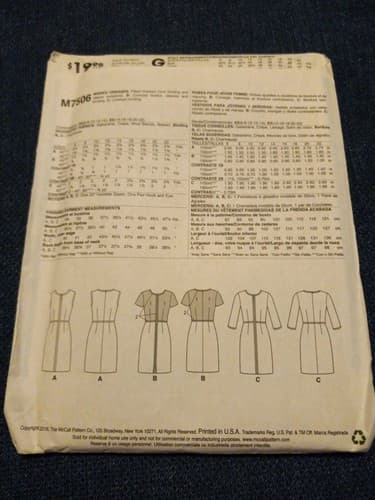 McCall’s M7506 Dress Pattern Split Neck or Hem Binding 14–22 Sewing Pattern - Thumbnail 2