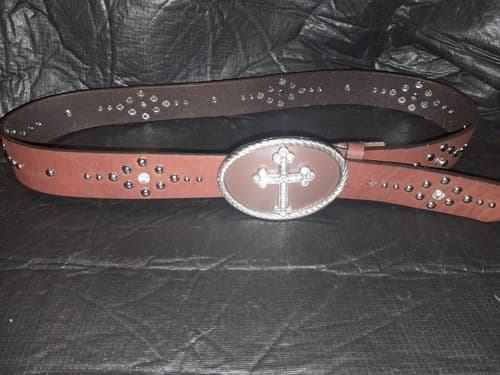 Nocona Womens Belt Rhinestone Cross Brown Silver Studed Leather M 34 - Thumbnail 3