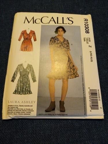 McCalls R10308 Designer LAURA ASHLEY Loose Pullover Dress Ruffle Hem Sz L XL UC - Thumbnail 2