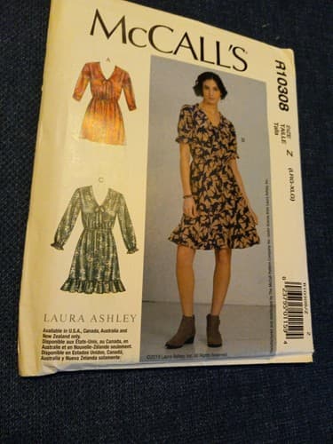 McCalls R10308 Designer LAURA ASHLEY Loose Pullover Dress Ruffle Hem Sz L XL UC - Image 1