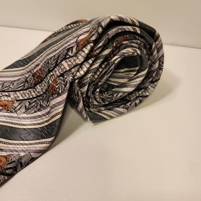 Tesoro Rosso Uomo Moda 100% Silk Tie Jungle Monkey Leaf Print Retro 90s Handmade - Thumbnail 3
