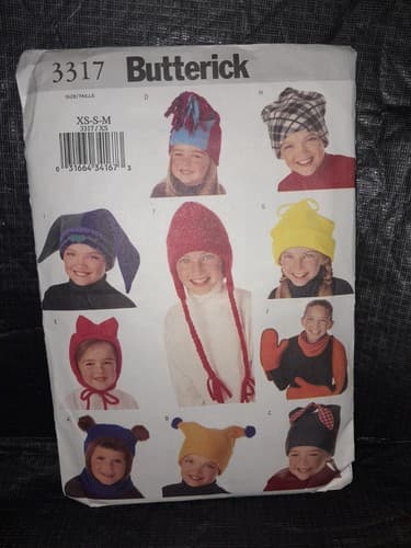 Butterick 3317 Kids Winter Hats Scarves Mittens Sewing Pattern 11 Projects - Image 1