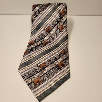 Tesoro Rosso Uomo Moda 100% Silk Tie Jungle Monkey Leaf Print Retro 90s Handmade - Thumbnail 2