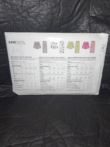 Simplicity E2332 Child’s Pajamas Sewing Pattern Top & Pants Size A (XS–L) Uncut - Thumbnail 3