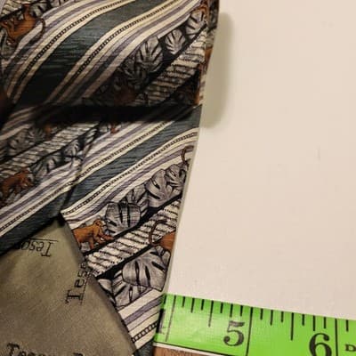 Tesoro Rosso Uomo Moda 100% Silk Tie Jungle Monkey Leaf Print Retro 90s Handmade - Thumbnail 7