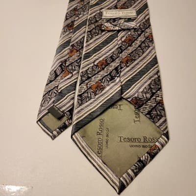 Tesoro Rosso Uomo Moda 100% Silk Tie Jungle Monkey Leaf Print Retro 90s Handmade - Thumbnail 4