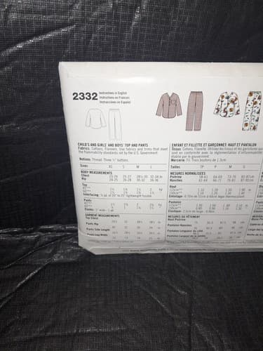 Simplicity E2332 Child’s Pajamas Sewing Pattern Top & Pants Size A (XS–L) Uncut - Thumbnail 4