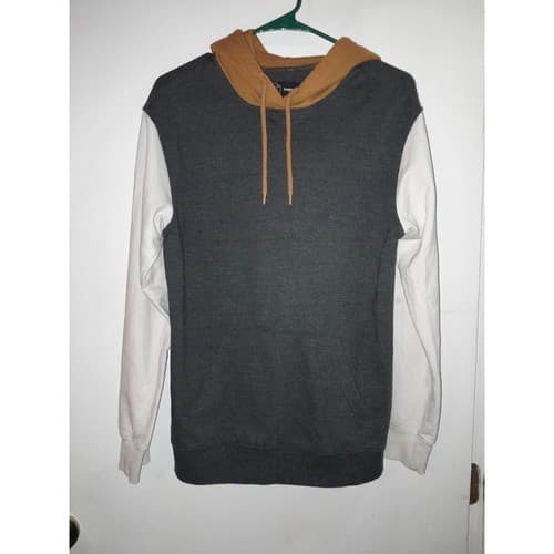 Original Use Color Block Hoodie Small Gold Gray White – Streetwear Retro Casual - Image 1