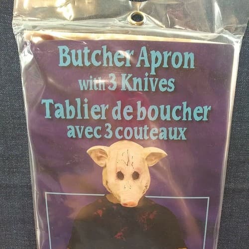 Blood Stained Butcher Apron With 3 Knives Cosplay Pig Costume Accessories Props - Thumbnail 3