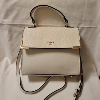 Dune London Structured Satchel Handbag Ivory Textured Flap Top Handle Crossbody - Thumbnail 3