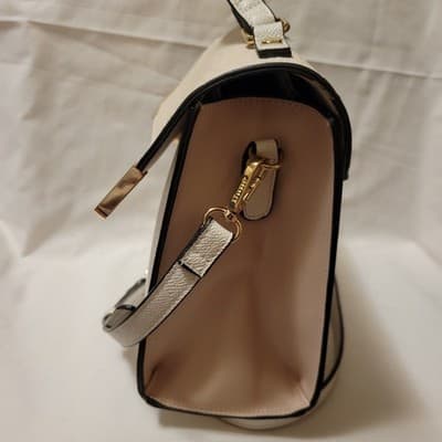 Dune London Structured Satchel Handbag Ivory Textured Flap Top Handle Crossbody - Thumbnail 8