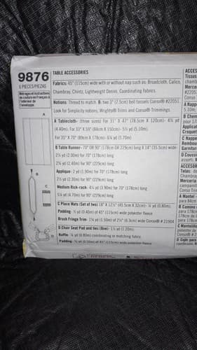 Simplicity 9876 Sewing Pattern For Dummies Table Runner & Chair Seat Covers UC - Thumbnail 3