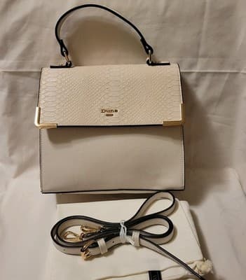 Dune London Structured Satchel Handbag Ivory Textured Flap Top Handle Crossbody - Thumbnail 2