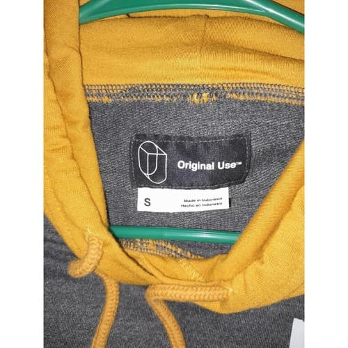 Original Use Color Block Hoodie Small Gold Gray White – Streetwear Retro Casual - Thumbnail 2