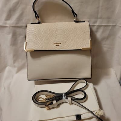 Dune London Structured Satchel Handbag Ivory Textured Flap Top Handle Crossbody - Image 1
