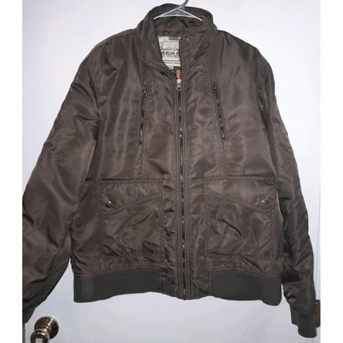 American Rag Cie Mens Chocolate Brown Bomber Jacket Size L Large Biker - Thumbnail 2