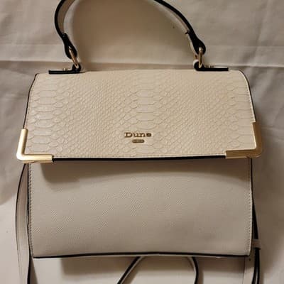 Dune London Structured Satchel Handbag Ivory Textured Flap Top Handle Crossbody - Thumbnail 5