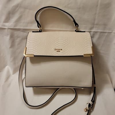 Dune London Structured Satchel Handbag Ivory Textured Flap Top Handle Crossbody - Thumbnail 4