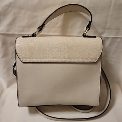 Dune London Structured Satchel Handbag Ivory Textured Flap Top Handle Crossbody - Thumbnail 7
