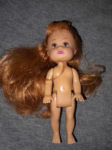 SMART TALENT Red Long Beautiful Hair Brown Eyes 4” Doll Yellow Flowers On Head - Image 1