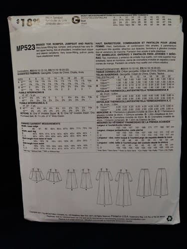 McCall’s M0523 Boho Chic Off-Shoulder Dress Top Wide-Leg Pants Pattern Sz 14-22 - Thumbnail 2