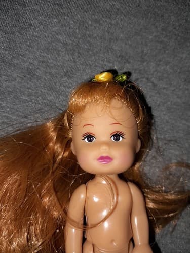 SMART TALENT Red Long Beautiful Hair Brown Eyes 4” Doll Yellow Flowers On Head - Thumbnail 2