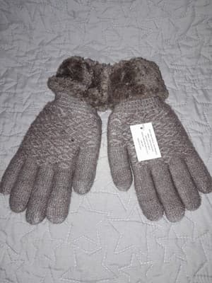 Beautiful Brown Women's Soft & Cozy Winter Gloves Faux Fur Trim Lined One Size - Image 1