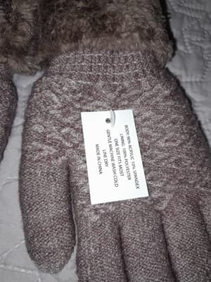 Beautiful Brown Women's Soft & Cozy Winter Gloves Faux Fur Trim Lined One Size - Thumbnail 2