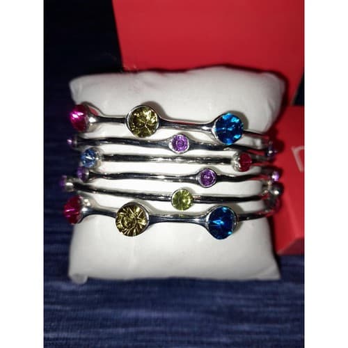 Macys Silver Multi Colored Stone Bangle Bracelets Set Of 6 Stylish & Versatil - Thumbnail 6