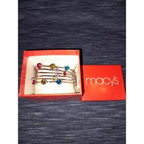 Macys Silver Multi Colored Stone Bangle Bracelets Set Of 6 Stylish & Versatil - Thumbnail 3
