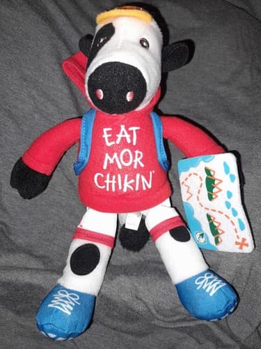 Chick-fil-A Plush Cow Eat Mor Chikin Red Hoodie Hiker Summer 2023 9" - Image 1